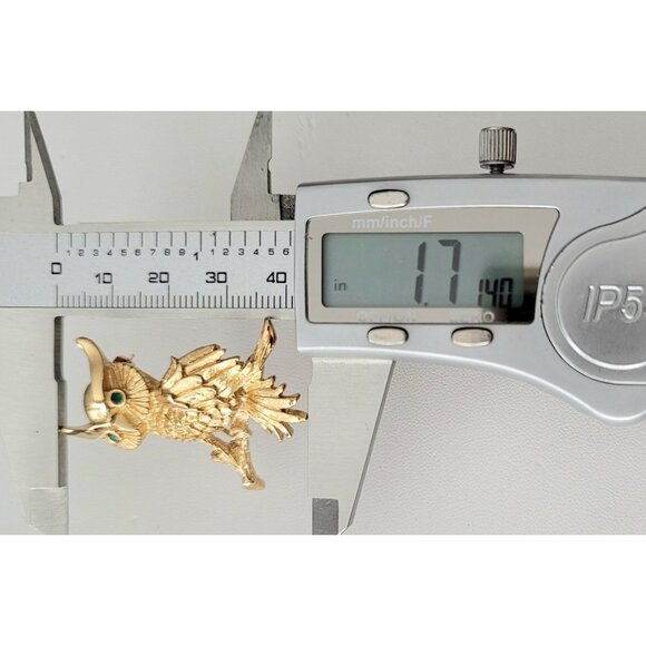 Monet Gold Tone Green Rhinestone Eyes Owl Brooch Pin, Signed M109 - Picture 8 of 9